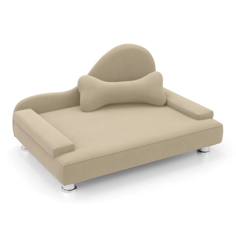 Mini Cama Divã Pet Bela 70cm para Cachorro Veludo Bege - Desk Design