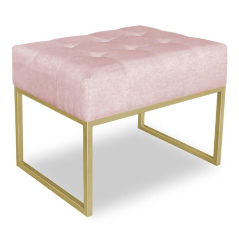 Puff Lisa Suede Rosa Bebê Base Metálica Industrial Dourado