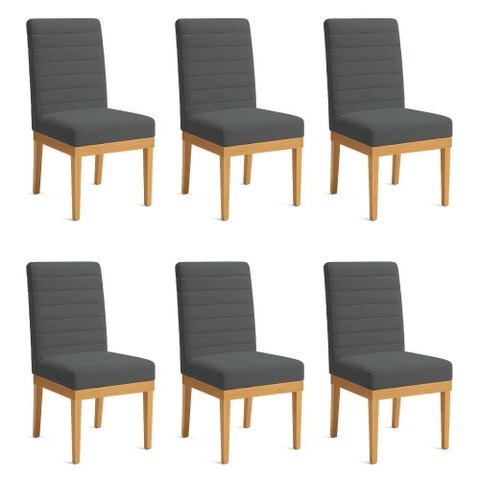 Kit 6 Cadeiras de Jantar Solana Boucle Grafite Base de Madeira - Pallazio