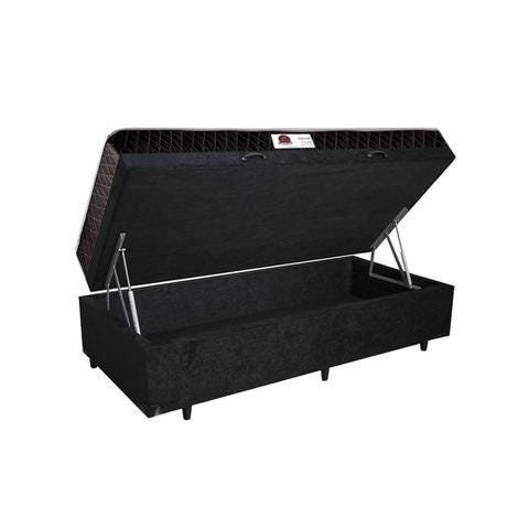 Cama Box Baú Solteiro Colchão Espuma D33 + Box Suede Preto Serra Negra 59x88x188