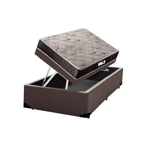 Cama Box Baú Solteiro Colchão Espuma D33 + Box Sintético Marrom Serra Negra 59x88x188