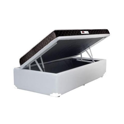 Cama Box Baú Solteiro Colchão Espuma D33 + Box Sintético Branco Serra Negra 62x88x188