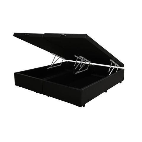 Base Cama Box Baú Casal Bipartido Sintético Preto Serra Negra 42x138x188