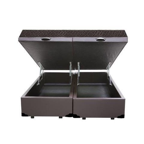 Cama Box Baú Casal Colchão Espuma D33 + Box Bipartido Sintético Marrom Serra Negra 59x138x188