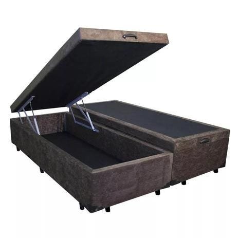 Cama Box Baú Casal Colchão Espuma D33 + Box Bipartido Suede Marrom Serra Negra 59x138x188 - 2