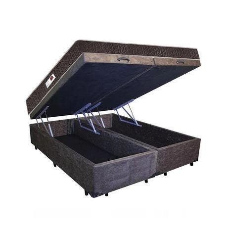 Cama Box Baú Casal Colchão Espuma D33 + Box Bipartido Suede Marrom Serra Negra 59x138x188 - 1