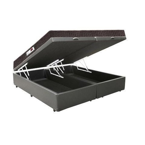 Cama Box Baú Casal Colchão Espuma D33 + Box Bipartido Sintético Cinza Serra Negra 56x138x188