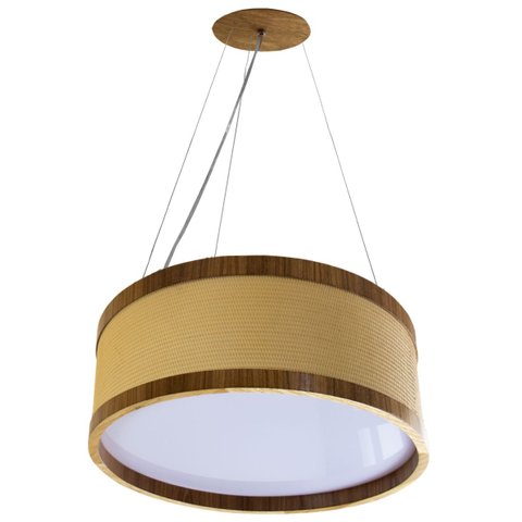 Pendente Antares Rattan de Madeira Redondo Madeluz 60x18 cm Freijó