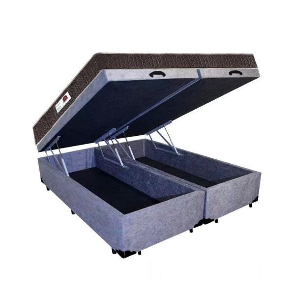 Cama Box Baú Casal Colchão Espuma D45 + Box Bipartido Suede Cinza Serra Negra 67x138x188 - 1