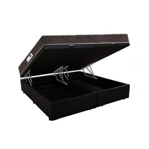Cama Box Baú Casal Colchão Espuma D45 + Box Bipartido Sintético Preto Serra Negra 67x138x188