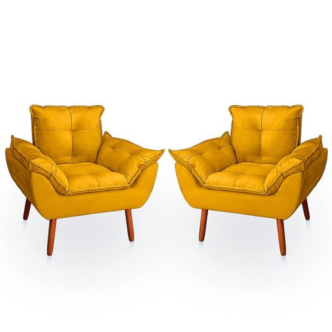 Kit 2 Poltrona Opala para Sala Confortável e Reforçada Suede
