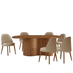 Mesa de Jantar 180cm X 80cm Madeira Tampo Laminado Orgânico com 6 Cadeiras Ester - 2