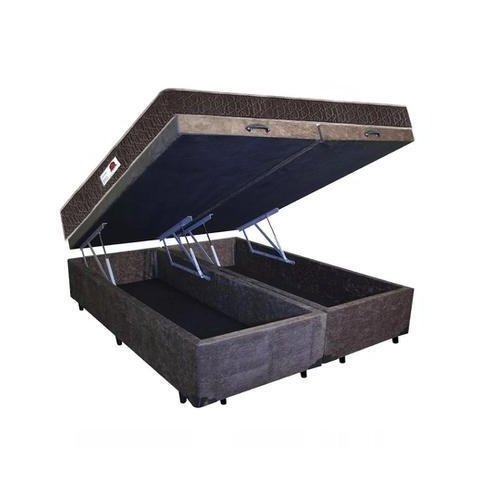 Cama Box Baú Casal Colchão Espuma D45 + Box Bipartido Suede Marrom Serra Negra 67x138x188