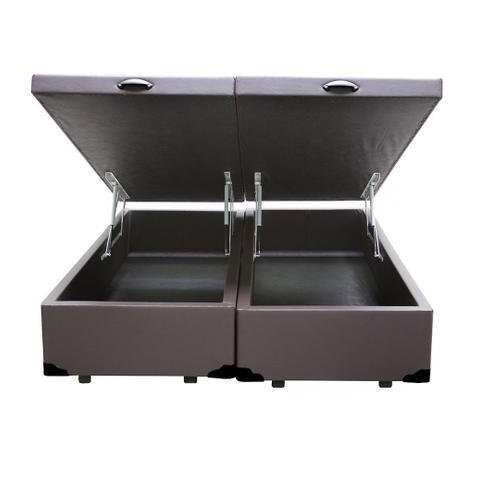 Cama Box Baú Casal Colchão Espuma D45 + Box Bipartido Sintético Marrom Serra Negra 62x138x188