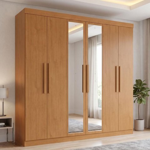Guarda-Roupa Casal Easy Slim 6 Portas com Espelho Amêndoa Clean