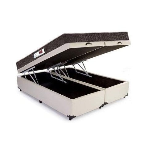 Cama Box Baú Casal Colchão Espuma D45 + Box Bipartido Suede Bege Serra Negra 62x138x188