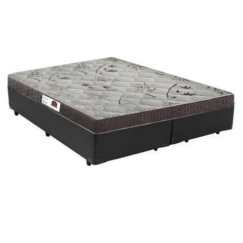 Cama Box Casal Colchão Espuma D33 Bordado + Box Bipartido Sintético Cinza Serra Negra 58x138x188