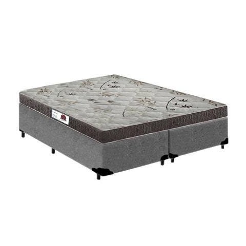 Cama Box Casal Colchão Espuma D33 Bordado + Box Bipartido Suede Cinza Serra Negra 58x138x188