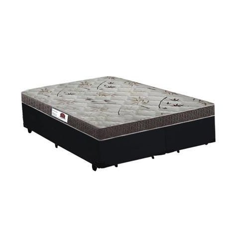 Cama Box Casal Colchão Espuma D33 Bordado + Box Bipartido Suede Preto Serra Negra 55x138x188