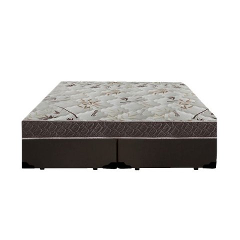 Cama Box Casal Colchão Espuma D33 Bordado + Box Bipartido Sintético Marrom Serra Negra 55x138x188
