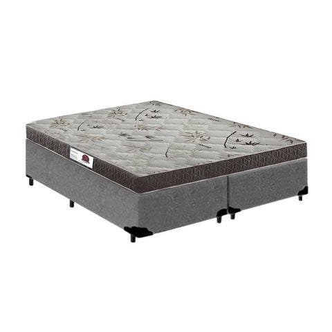 Cama Box Casal Colchão Espuma D33 Bordado + Box Bipartido Suede Cinza Serra Negra 52x138x188