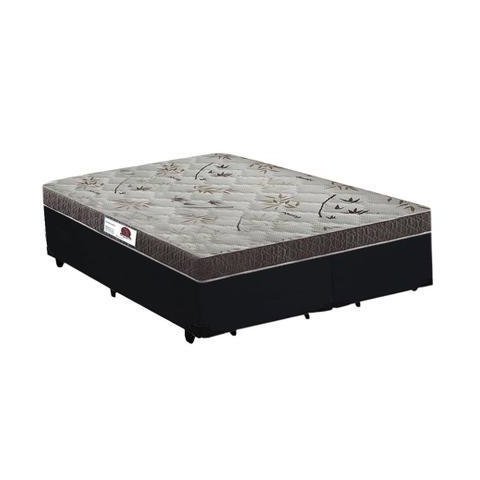 Cama Box Casal Colchão Espuma D33 Bordado + Box Bipartido Suede Preto Serra Negra 52x138x188
