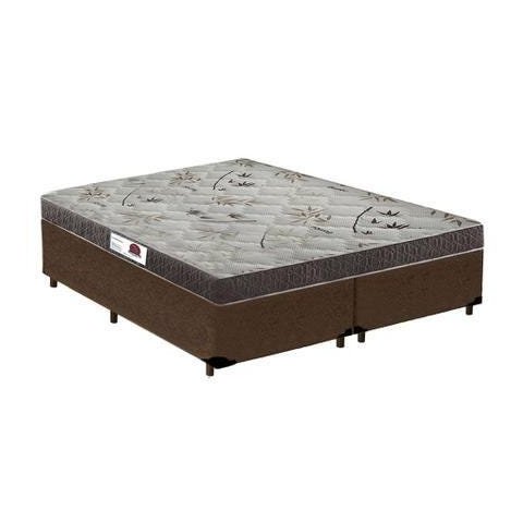 Cama Box Casal Colchão Espuma D33 Bordado + Box Bipartido Suede Marrom Serra Negra 52x138x188