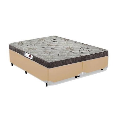 Cama Box Casal Colchão Espuma D33 Bordado + Box Bipartido Sintético Bege Serra Negra 52x138x188