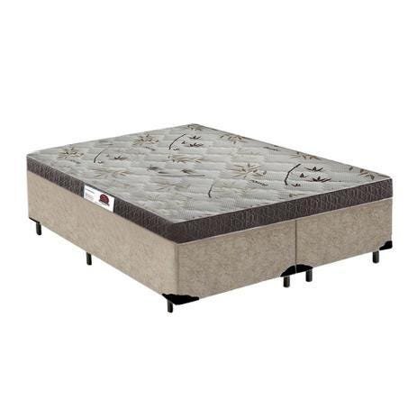 Cama Box Casal Colchão Espuma D33 Bordado + Box Bipartido Suede Bege Serra Negra 52x138x188 - 1