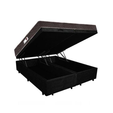 Cama Box Baú Casal Colchão Top Line Mola Bonnel + Box Bipartido Suede Preto Serra Negra 66x138x188