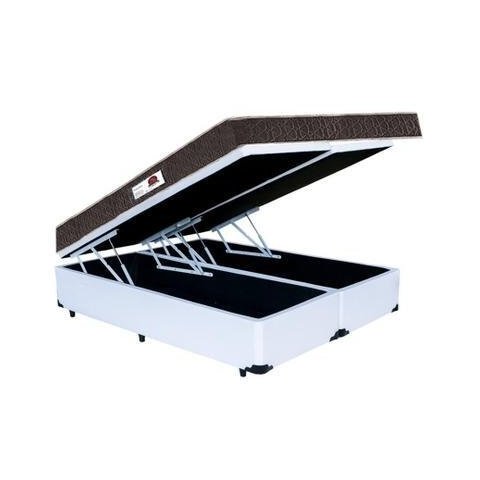 Cama Box Baú Casal Colchão Top Line Mola Bonnel + Box Bipartido Sintético Branco Serra Negra 66x138x