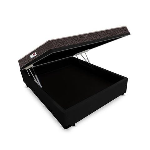 Cama Box Baú Casal Colchão Espuma D33 + Box Suede Preto Serra Negra 59x138x188