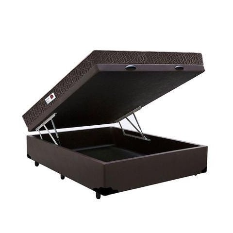 Cama Box Baú Casal Colchão Espuma D33 + Box Sintético Marrom Serra Negra 62x138x188