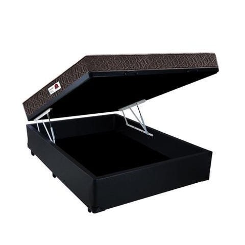 Cama Box Baú Casal Colchão Espuma D33 + Box Sintético Preto Serra Negra 62x138x188