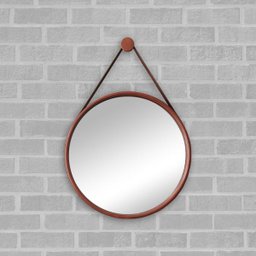 Espelho Redondo Adnet 50cm Cobre com Suporte e Alça em Couro Ecológico Escandinavo Decorativo - 1
