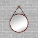 Ver imagem 1 de Espelho Redondo Adnet 50cm Cobre com Suporte e Alça em Couro Ecológico Escandinavo Decorativo