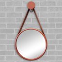 Ver imagem 1 de Espelho Redondo Adnet 37cm Cobre com Suporte e Alça em Couro Ecológico Escandinavo Decorativo