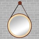 Ver imagem 1 de Espelho Redondo Adnet LED 37cm Cobre com Suporte e Alça em Couro Ecológico Escandinavo Decorativo