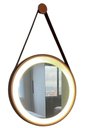 Ver imagem 1 de Espelho Redondo Adnet Led 50cm Cobre com Suporte e Alça em Couro Ecológico Escandinavo Decorativo