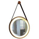 Ver imagem 1 de Espelho Redondo Adnet Led 50cm Cobre com Suporte e Alça em Couro Ecológico Escandinavo Decorativo