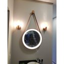 Ver imagem 3 de Espelho Redondo Adnet Led 50cm Cobre com Suporte e Alça em Couro Ecológico Escandinavo Decorativo