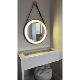 Espelho Redondo Adnet Led 50cm Cobre com Suporte e Alça em Couro Ecológico Escandinavo Decorativo - 2