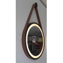 Ver imagem 3 de Espelho Redondo Adnet Led 60cm com Suporte Preto e Alça em Couro Ecológico Escandinavo Decorativo