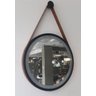 Espelho Redondo Adnet Led 60cm com Suporte Preto e Alça em Couro Ecológico Escandinavo Decorativo - 2