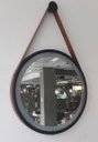 Ver imagem 2 de Espelho Redondo Adnet Led 60cm com Suporte Preto e Alça em Couro Ecológico Escandinavo Decorativo