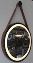 Ver imagem 1 de Espelho Redondo Adnet Led 60cm com Suporte Preto e Alça em Couro Ecológico Escandinavo Decorativo