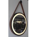Ver imagem 1 de Espelho Redondo Adnet Led 50cm com Suporte Preto e Alça em Couro Ecológico Escandinavo Decorativo