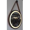 Espelho Redondo Adnet Led 50cm com Suporte Preto e Alça em Couro Ecológico Escandinavo Decorativo - 1