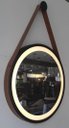 Ver imagem 1 de Espelho Redondo Adnet Led 50cm com Suporte Preto e Alça em Couro Ecológico Escandinavo Decorativo