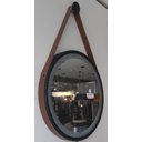 Ver imagem 2 de Espelho Redondo Adnet Led 50cm com Suporte Preto e Alça em Couro Ecológico Escandinavo Decorativo
